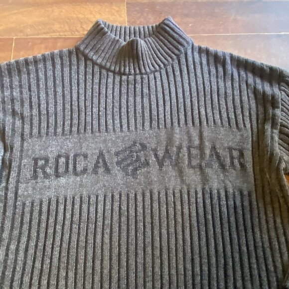 VINTAGE Rocawear Sweater Mens Sz L Gray Knit Turtleneck Y2K Retro - Picture 2 of 5
